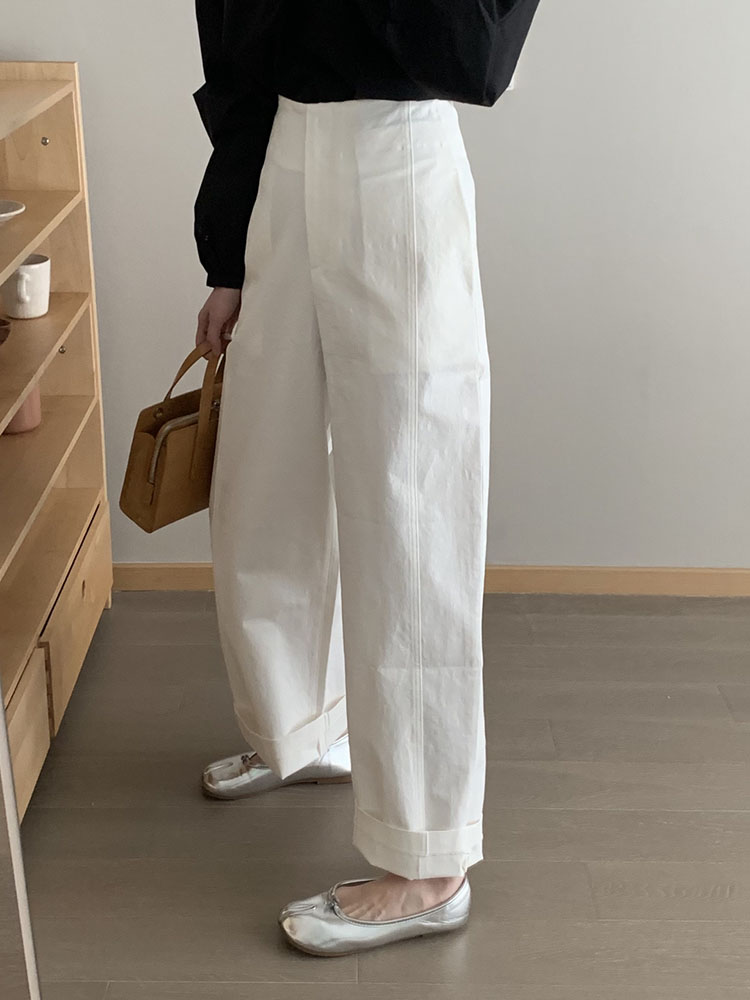 White High Waist Wide Leg Pants for Women 2023 Spring Korean Style Commuter Trousers