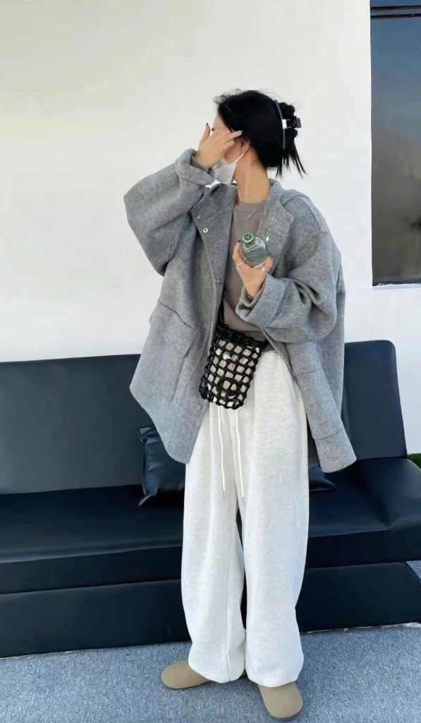 100% Double-Sided Cashmere Coat Korean Style Hooded Mid-Long Loose Petite Thick Wool Coat