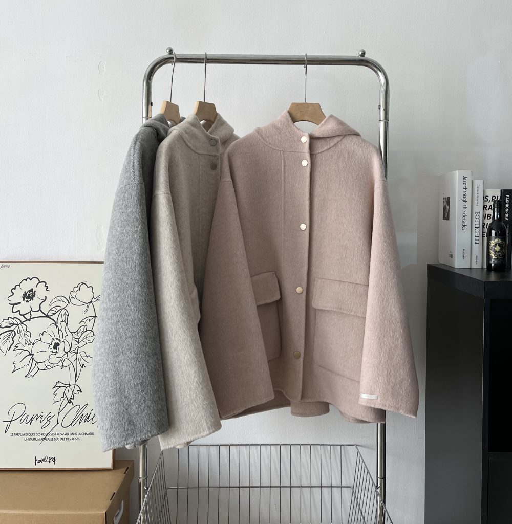 100% Double-Faced Wool Coat Korean Style Hooded Thickened Mid-Length Outerwear