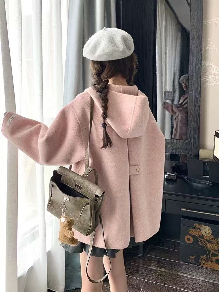 100% Double-Sided Cashmere Coat with Back Design and Hood
