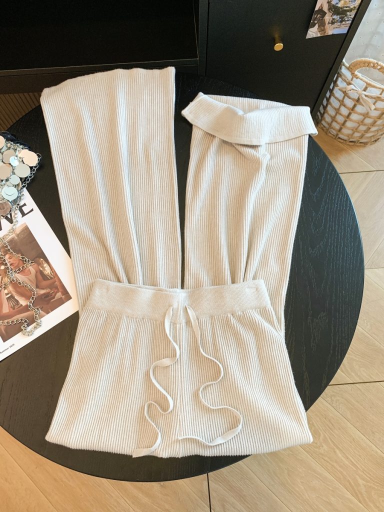 Women's Drawstring Elastic Waist Knit Straight Leg Pants Casual Loungewear