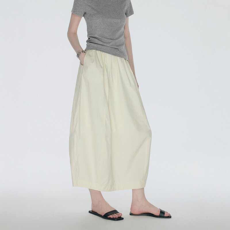 Women's Summer A-Line Midi Skirt with Bubble Hem and Elastic Waist
