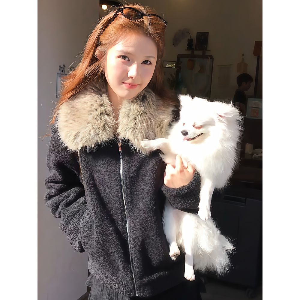 Women's Faux Fur Collar Coat Black Suede Jacket Commuter Style Fall 2026